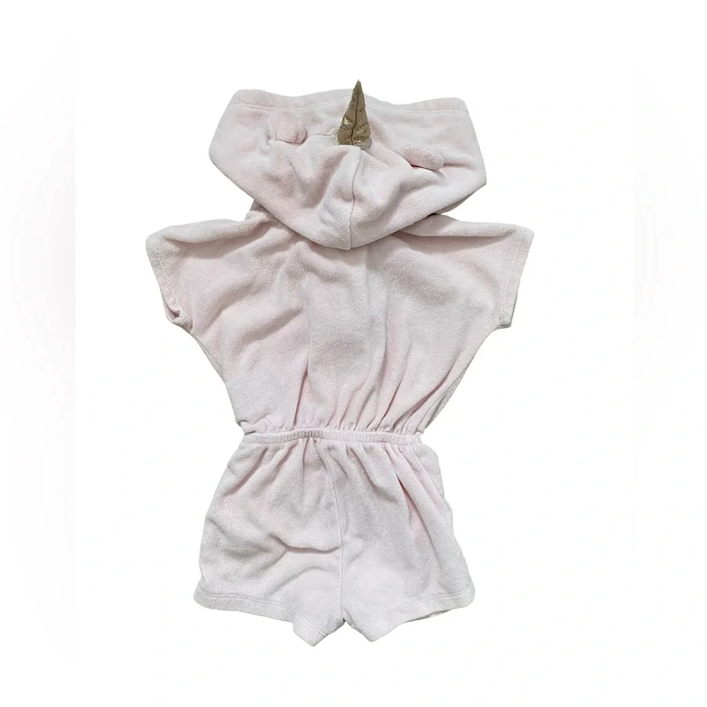Gap Terry Pink Hooded Unicorn Romper - 12-18 months